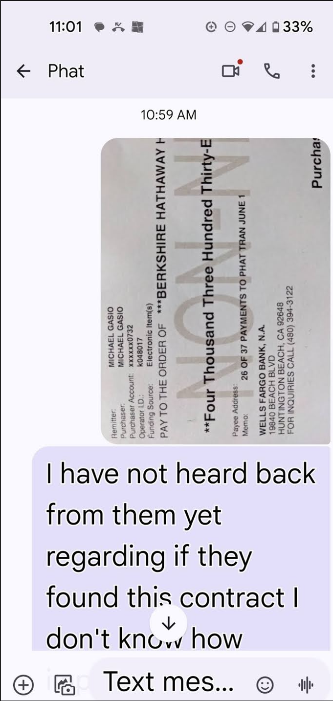 Screenshot of text regarding payment redirect