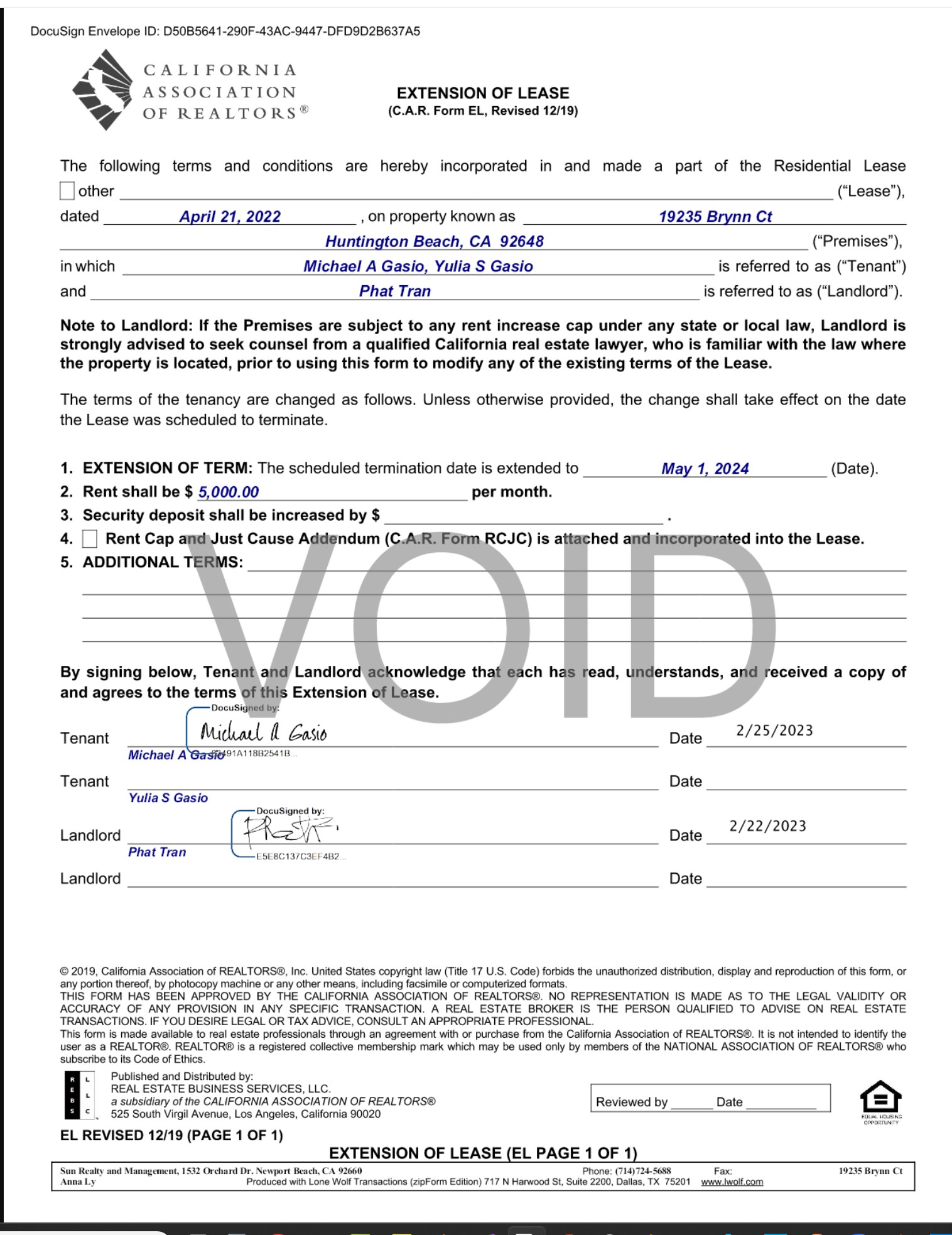 Exhibit T24 – Lease Extension – 2024 Renewal (Missing Tenant Signature / Concealed by Agent)